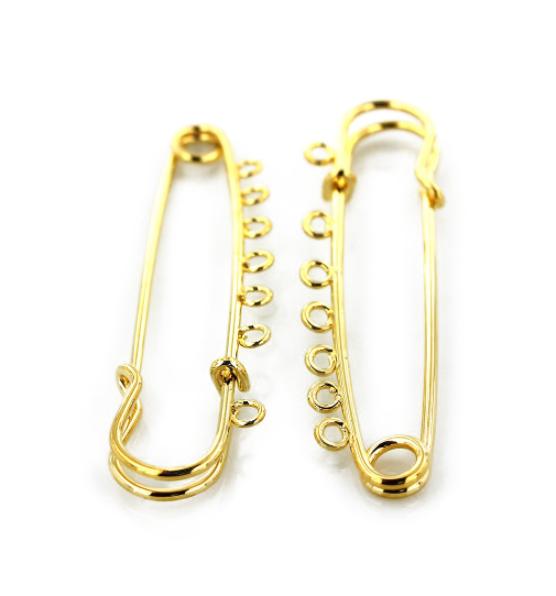 Gold Tone Safety Pins - 70mm x 18mm x 6mm - 2 Pieces - Z841