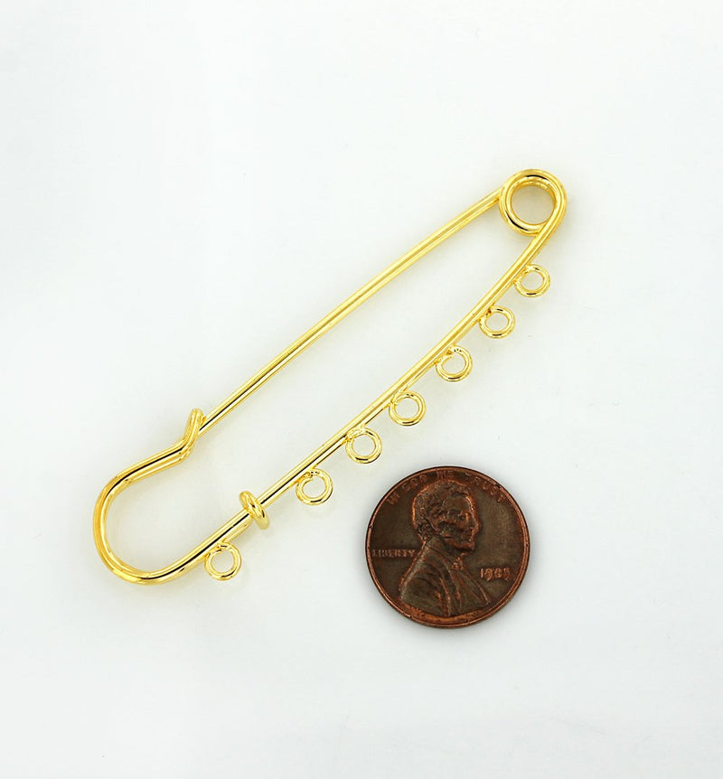 Gold Tone Safety Pins - 70mm x 18mm x 6mm - 2 Pieces - Z841