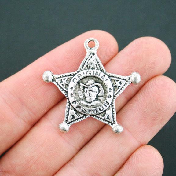 2 Sheriff Badge Antique Silver Tone Charms - SC4939