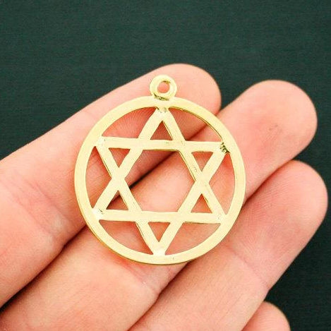 2 Star of David Antique Gold Tone Charms - GC1005