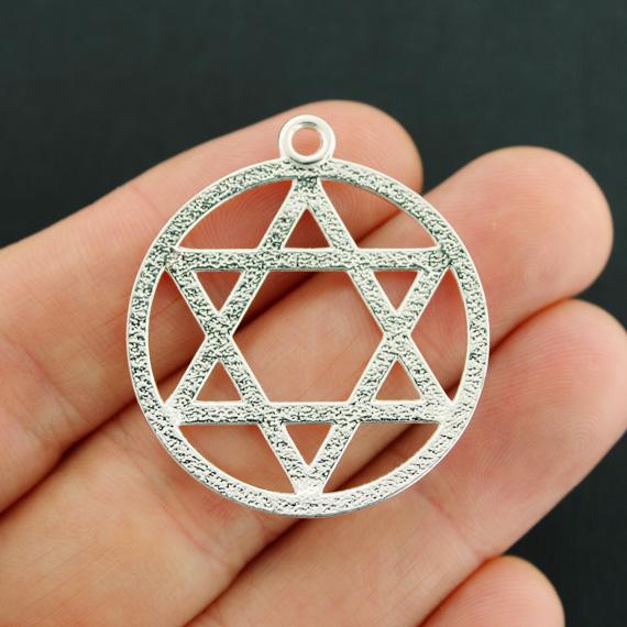 2 Star of David Silver Tone Charms - SC7945