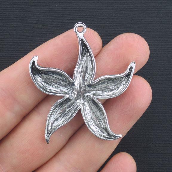 2 Starfish Antique Silver Tone Charms - SC463