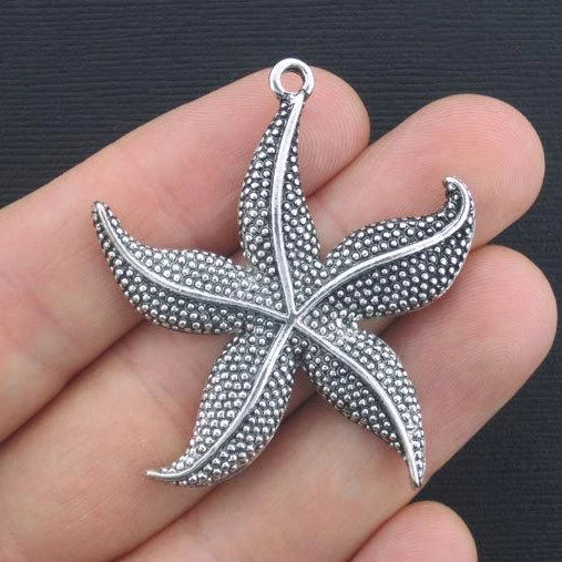 2 Starfish Antique Silver Tone Charms - SC463