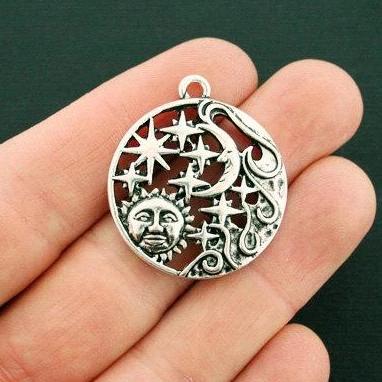 2 Sun and Moon Antique Silver Tone Charms - SC6581