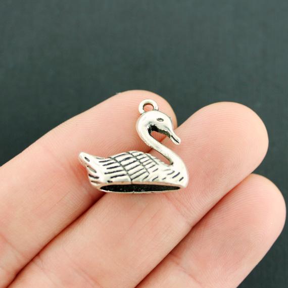 2 Swan Antique Silver Tone Charms 2 Sided - SC7948