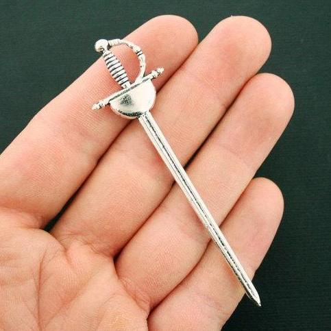 2 Sword Antique Silver Tone Charms 2 Sided - SC6319