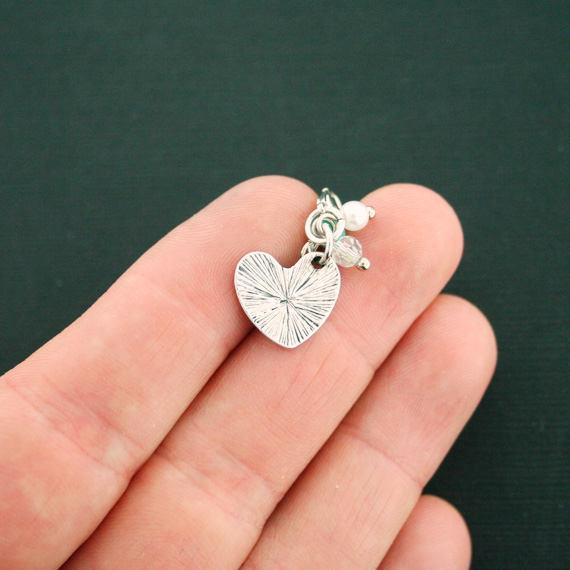 2 Teacher Heart Antique Silver Tone Charms With Drop - SC6813
