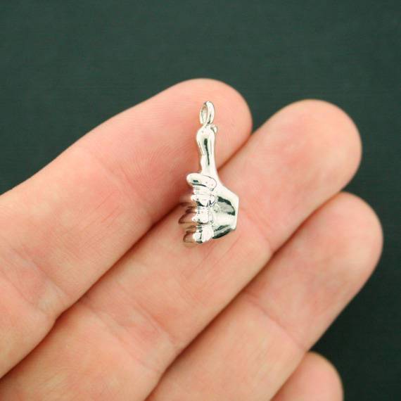2 Thumbs Up Hand Antique Silver Tone  Charms 3D - SC7269