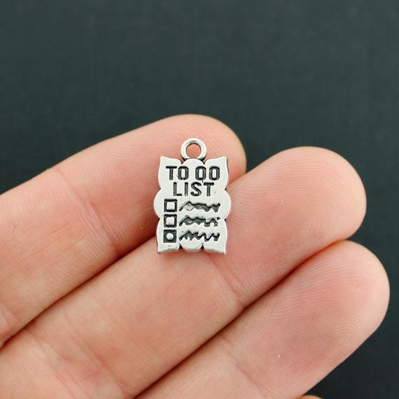 2 To Do List Antique Silver Tone Charms 2 Sided - SC7930