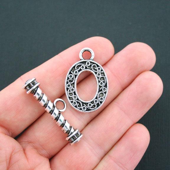 Silver Tone Toggle Clasps 33mm x 21mm - 2 Sets 4 Pieces - SC3203