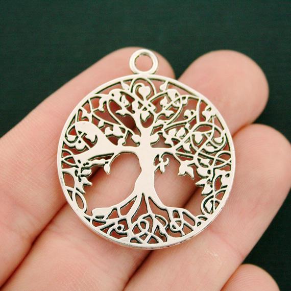 2 Tree of Life Antique Silver Tone Charms 2 Sided - SC1723