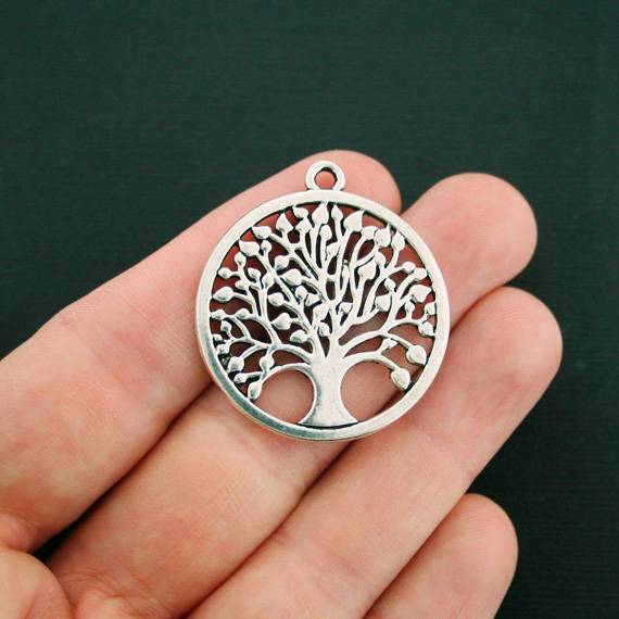 2 Tree of Life Antique Silver Tone Charms 2 Sided - SC7385