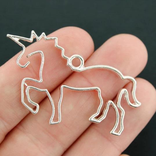 2 Unicorn Silver Tone Charms 2 Sided - SC1501