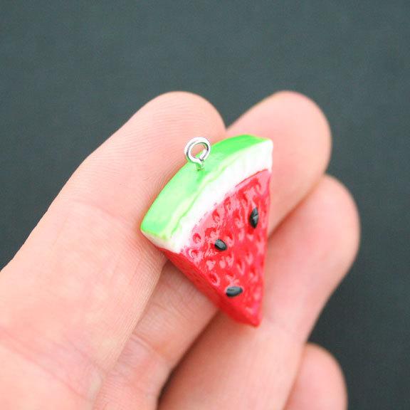2 Watermelon Resin Charms 2 Sided - E074
