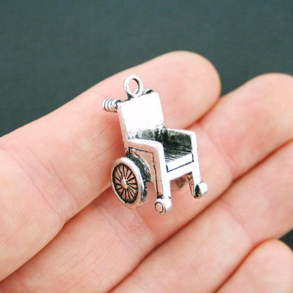 2 Wheelchair Antique Silver Tone Charms 3D - SC5121