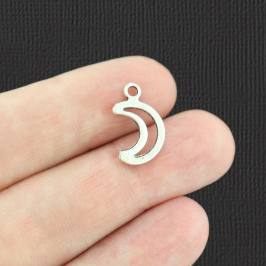 20 Crescent Moon Antique Silver Tone Charms 2 Sided - SC4358