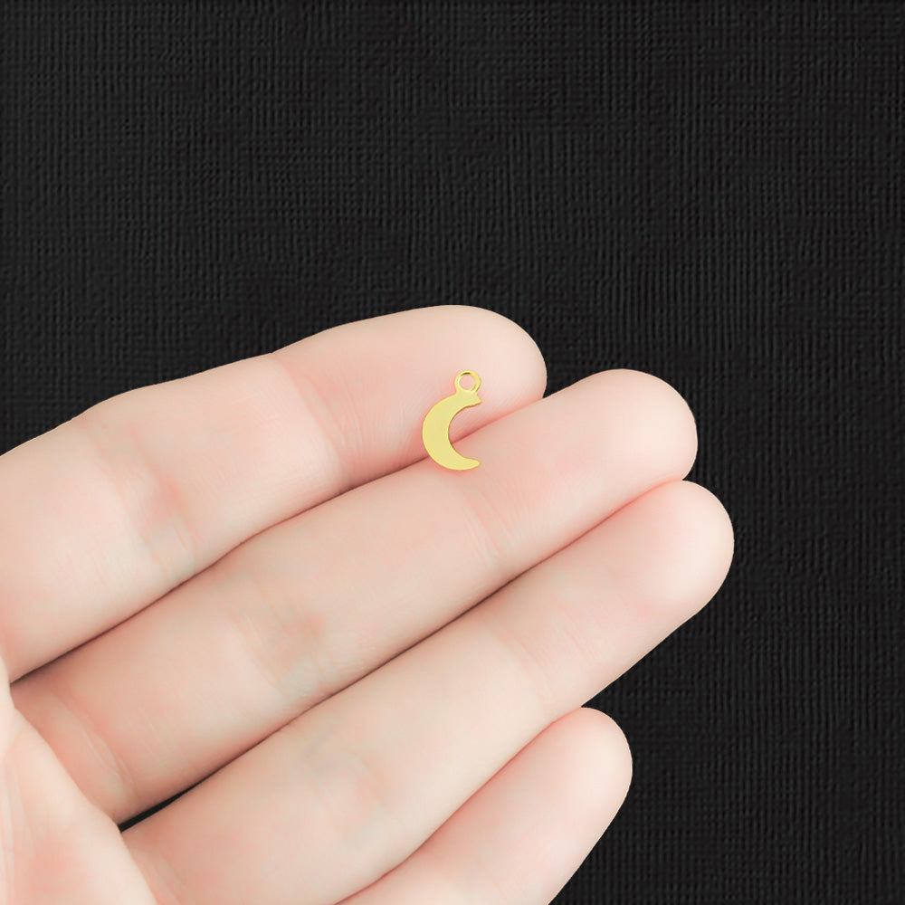 20 breloques en acier inoxydable or croissant de lune 2 faces - SSP437