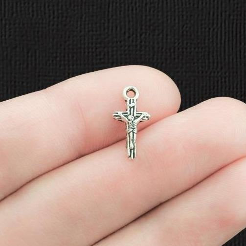 20 Cross Antique Silver Tone Charms - SC4271