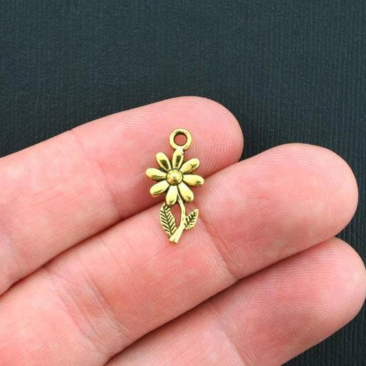 20 Daisy Flower Antique Gold Tone Charms - GC303