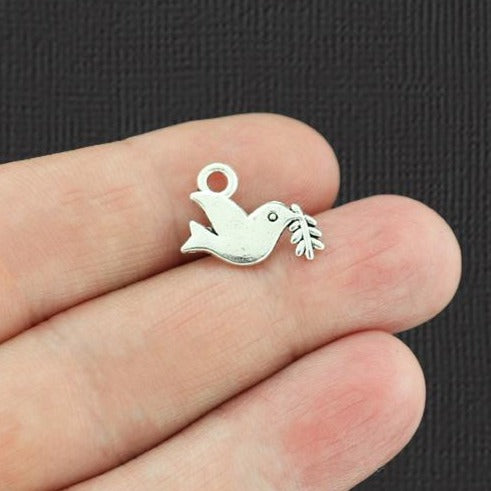 20 Dove Antique Silver Tone Charms 2 Sided - SC7766