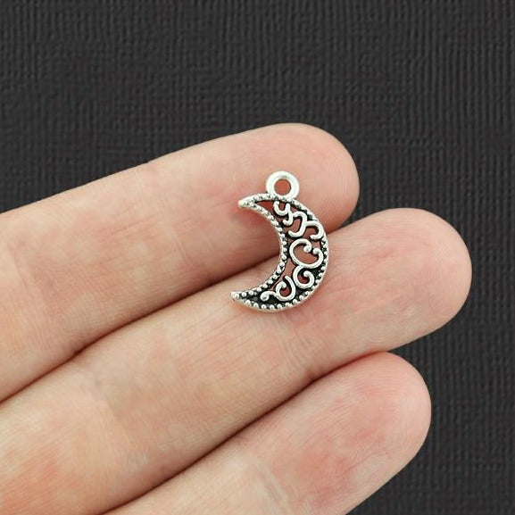 20 breloques en filigrane croissant de lune ton argent antique - SC4265