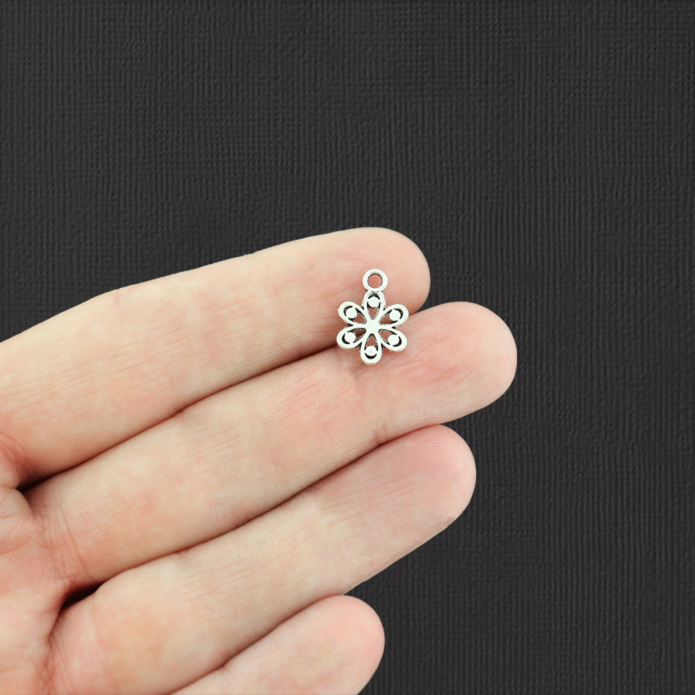 20 Flower Antique Silver Tone Charms - SC3842