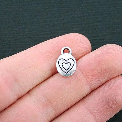20 Heart Antique Silver Tone Charms - SC853