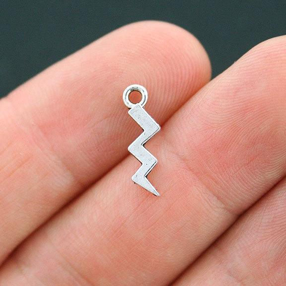 20 Lightning Bolt Antique Silver Tone Charms 2 Sided - SC3944