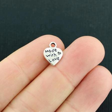 20 Made with Love Antique Silver Tone Charms 2 Sided- SC7544