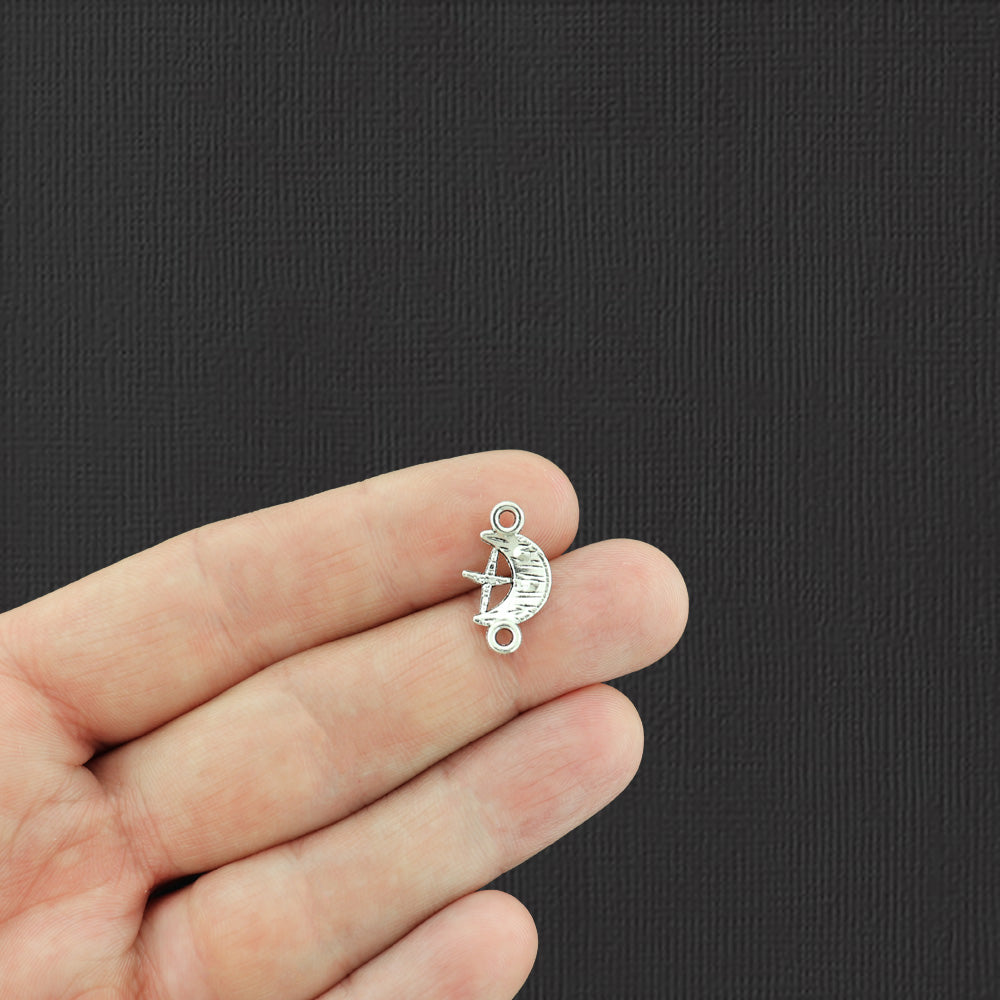 20 Moon and Star Connector Antique Silver Tone Charms - SC319
