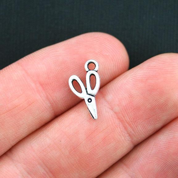 20 Scissors Antique Silver Tone Charms 2 Sided - SC3738