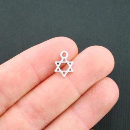 20 Star of David Antique Silver Tone Charms 2 Sided  - SC2466