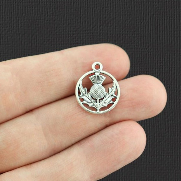 20 Thistle Antique Silver Tone Charms 2 Sided - SC5793