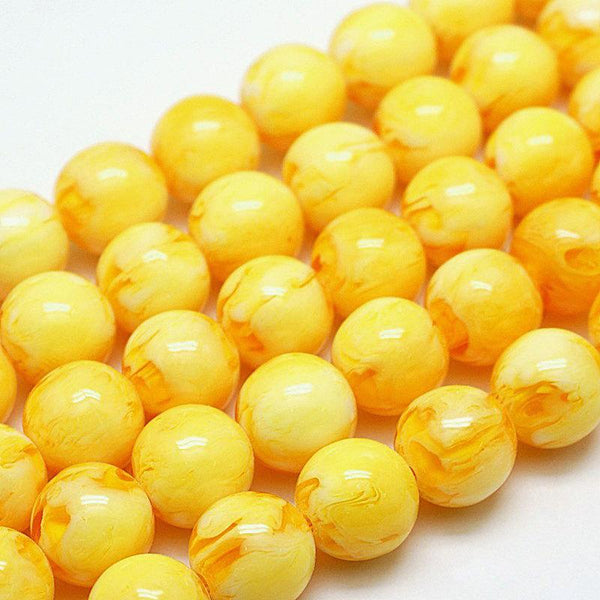 Round Glass Beads 8mm - Butterscotch Yellow Swirl - 20 Beads - BD656