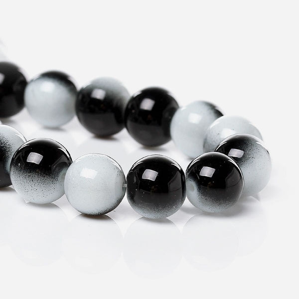 Round Glass Beads 10mm - Black and Grey - 20 Beads - BD777
