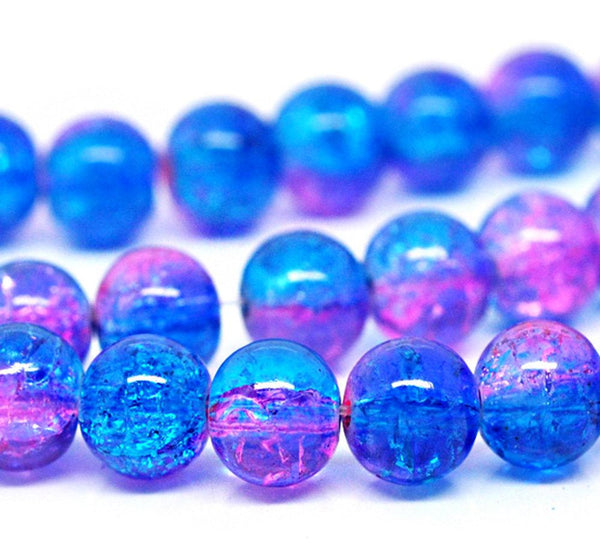 Perles de Verre Rondes 8mm - Bleu Chiné et Rose - 20 Perles - BD208