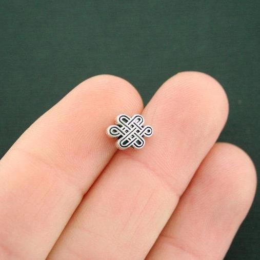 Celtic Knot Spacer Beads 10mm x 7mm - Silver Tone - 20 Beads - SC7539
