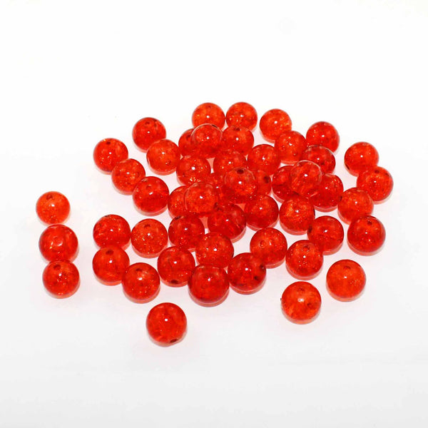 Perles de Verre Rondes 10mm - Craquelé Orange Intense - 20 Perles - BD537