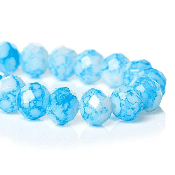 Faceted Glass Beads 10mm - Mottled Blue - 20 Beads - BD788