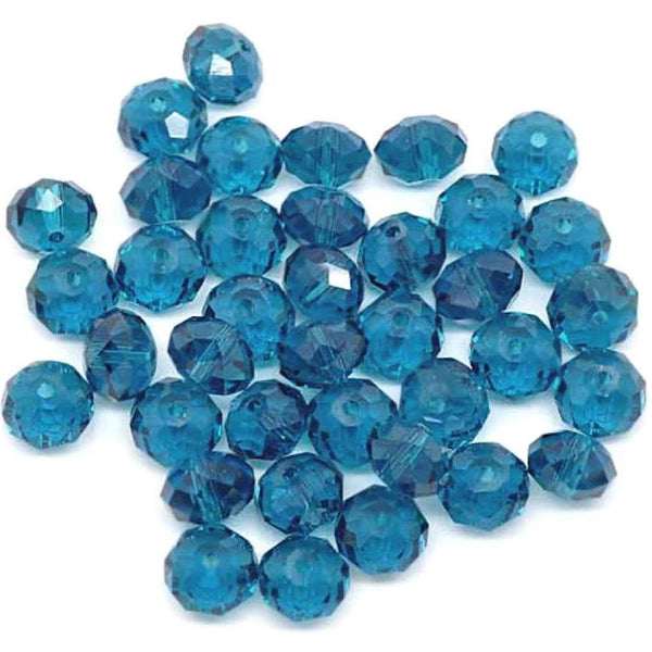 Perles de Verre à Facettes 8mm x 6mm - Bleu Paon - 20 Perles - BD835