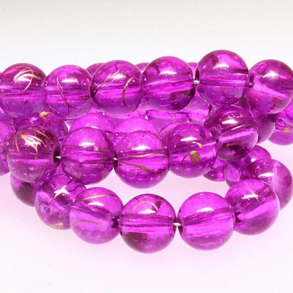 Perles de Verre Rondes 8mm - Magenta avec Accent Doré - 20 Perles - BD472