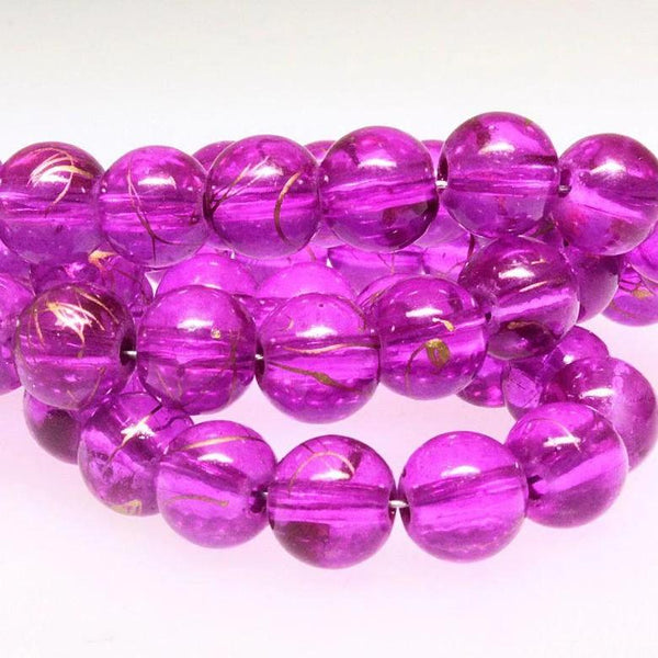 Round Glass Beads 8mm - Magenta with Gold Accent - 20 Beads - BD472