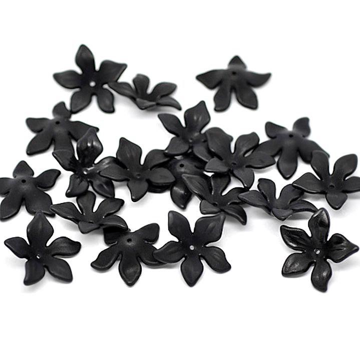 Black Flower Bead Caps - 28mm x 7mm - 20 Pieces - K112