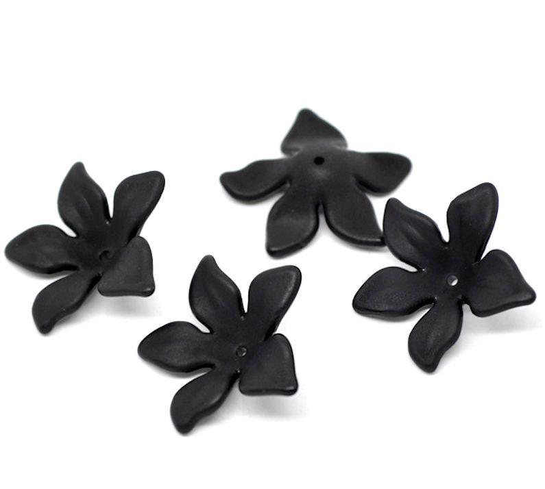 Black Flower Bead Caps - 28mm x 7mm - 20 Pieces - K112