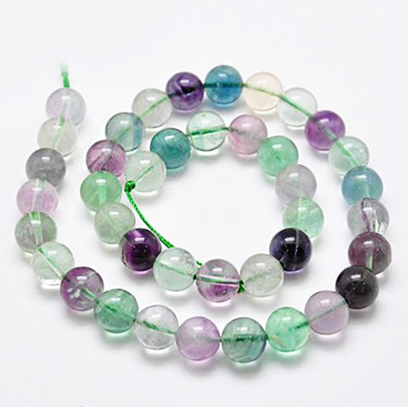 Perles rondes en fluorite naturelle 8 mm - violets, bleus et verts - 20 perles - BD774