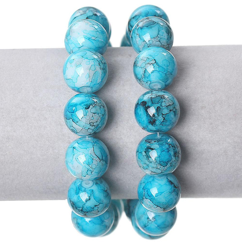 Perles de Verre Rondes 14mm - Bleu Ciel Chiné - 20 Perles - BD842