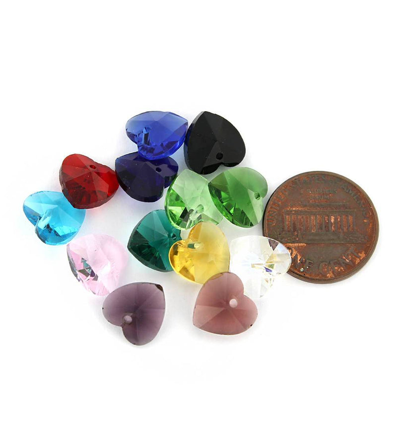 Heart Glass Beads 10mm - Assorted Colors - 20 Beads - BD502