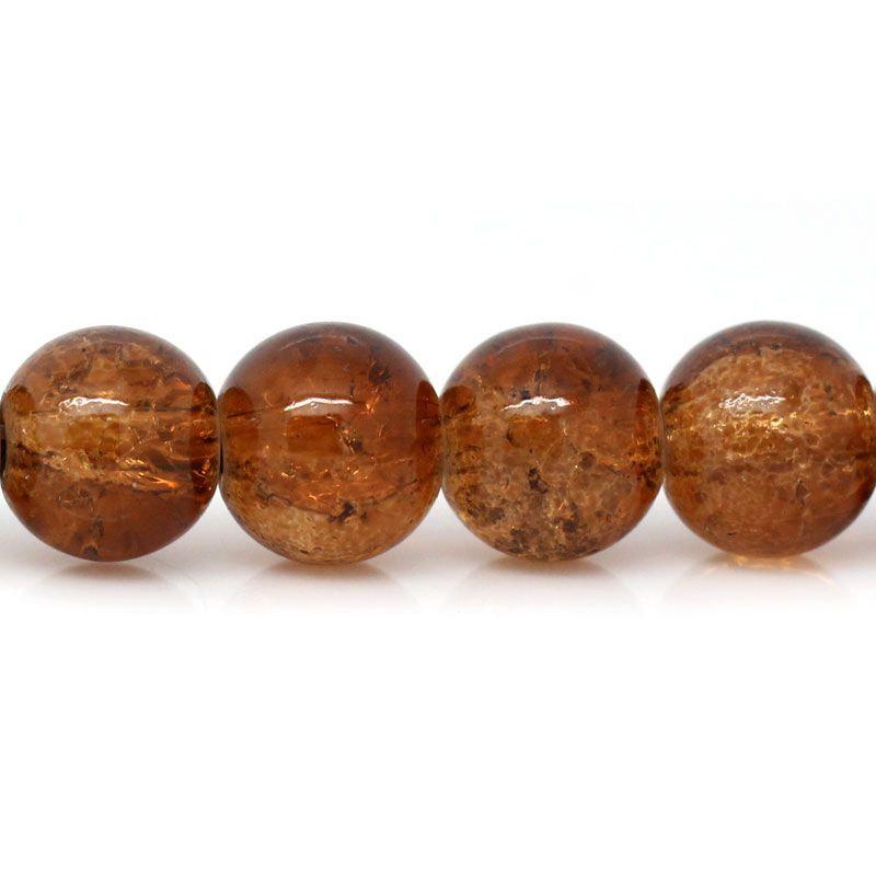 Round Glass Beads 8mm - Honey Brown Crackle - 20 Beads - BD490