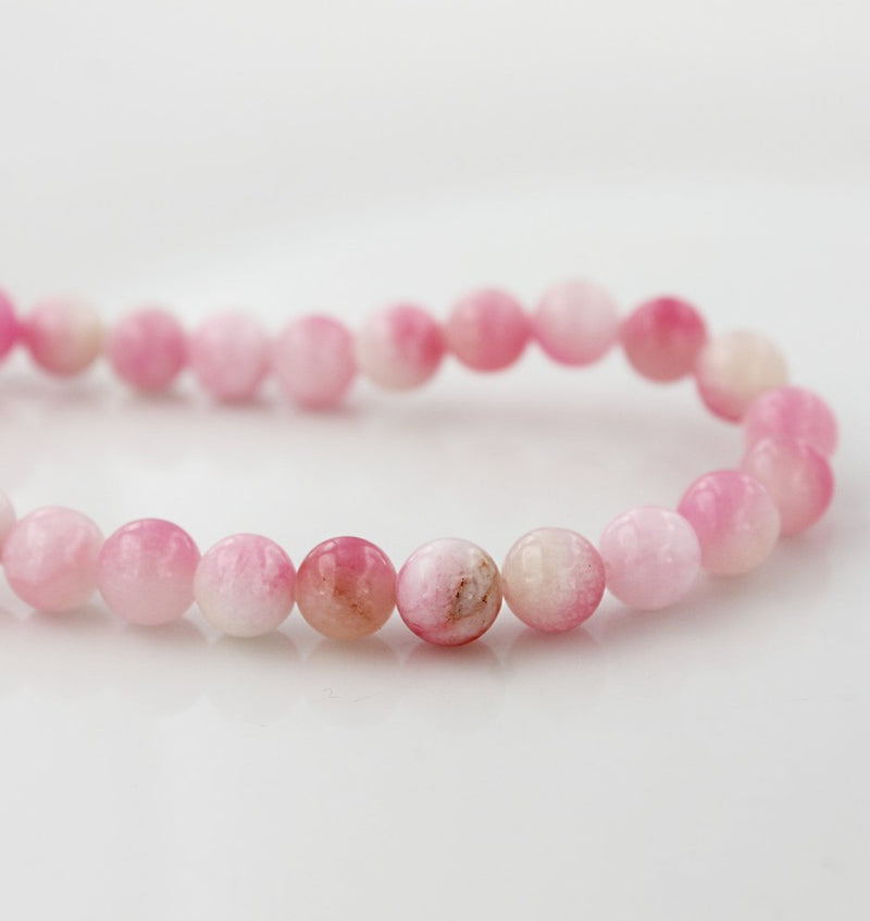 Round Natural Jade Beads 6mm - Petal Pink With Yellow and White - 20 Beads - BD1547