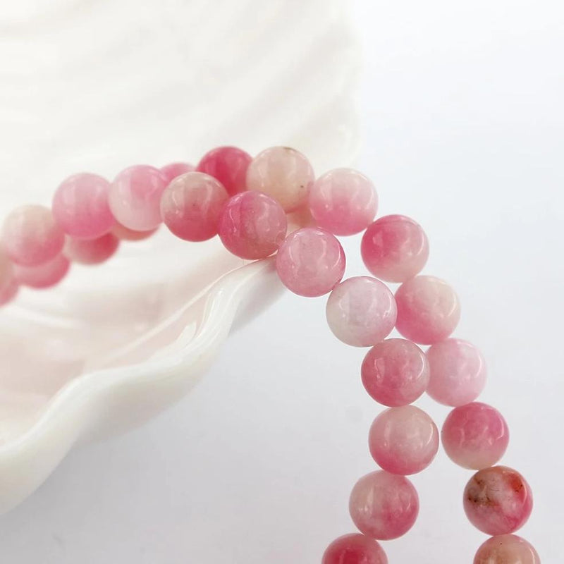 Round Natural Jade Beads 6mm - Petal Pink With Yellow and White - 20 Beads - BD1547